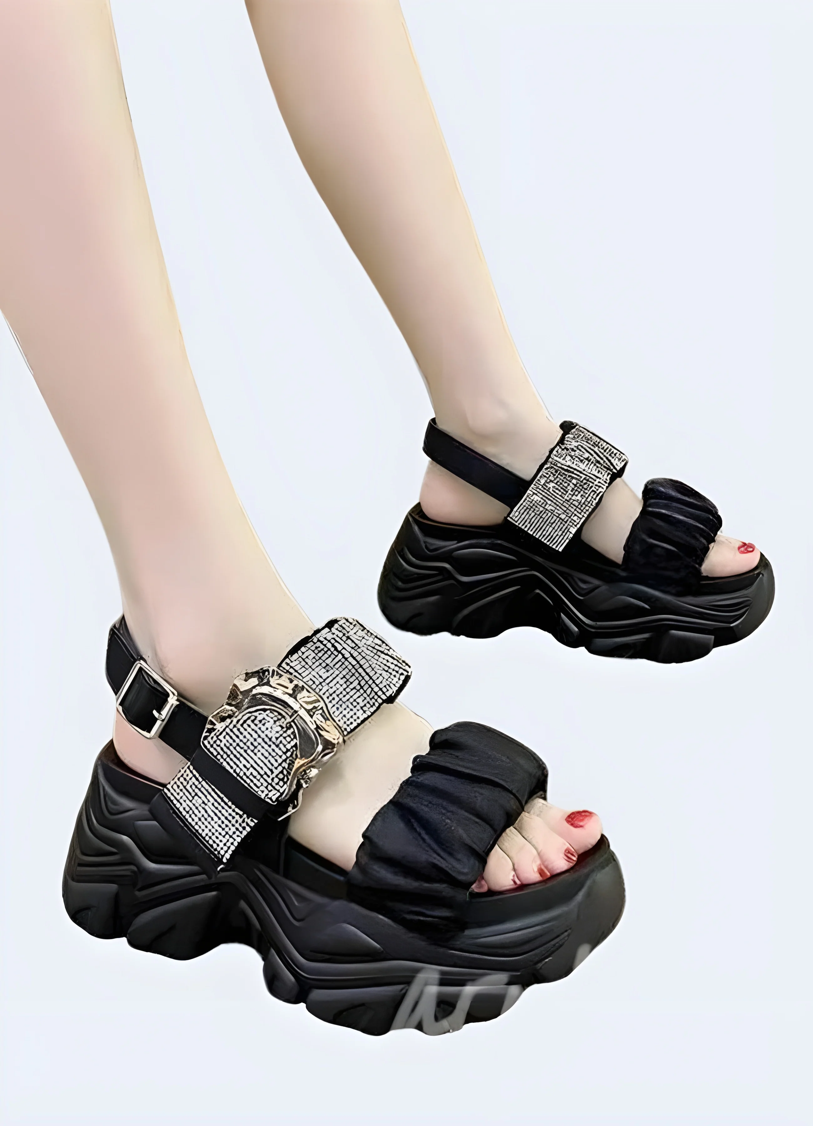Black Chunky Gladiator Sandals - Image 2