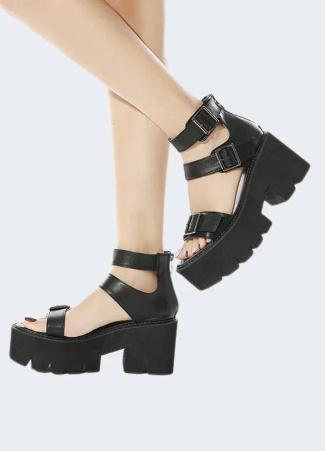 Black Chunky Heeled Sandals - Image 3