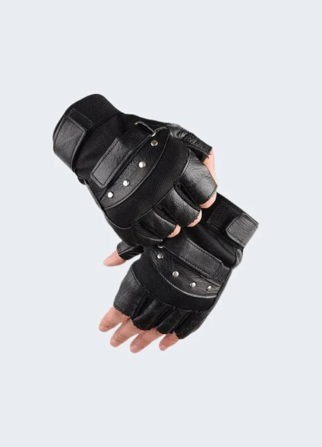 Tactical Fingerless Leather Gloves - Image 3
